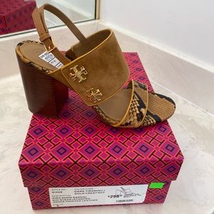 Tory Burch Lizard Print & Suede Sandals